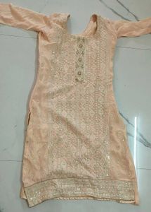 3 piece light Peach Embroidered Kurta st