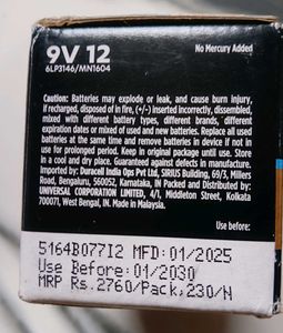 Duracell ultra  9V battery (pack of 12)