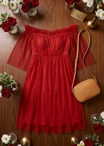 Chic Red Off-Shoulder Tulle Dress