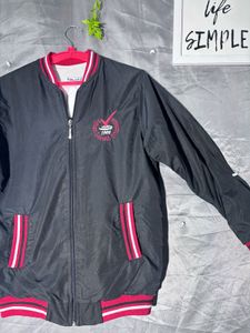 Black Bomber Jacket with Red Accents
