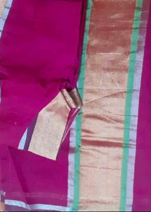 Vibrant Magenta Saree with Silver Border