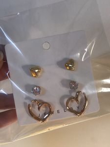 Set Of 3 Heart And Diamond Stud Earrings