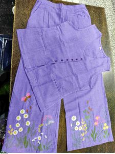 Embroidered Lavender Linen Co-ord Set