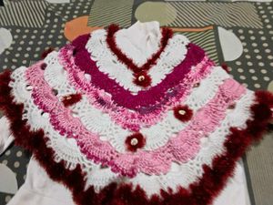 Layered White Top with Crochet Poncho winters