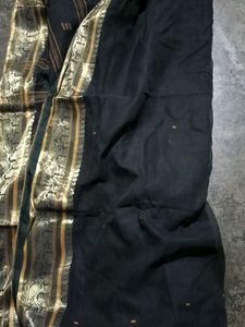 Elegant Dark Saree with Subtle Patterns