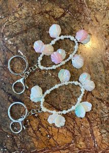Chic Beaded Shell Keychain Set