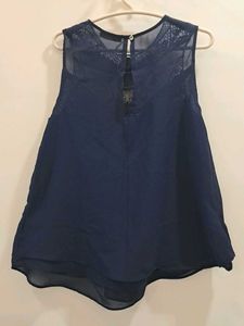 Navy Blue Lace Trimmed Top
