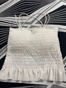 Smocked Ruffle Spaghetti Strap Crop Top