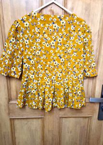 Mustard Floral Peplum Top