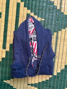 Blue Hooded Sweatshirt with American Flag Print