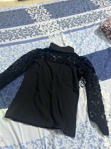 Chic Black Lace Turtleneck Top