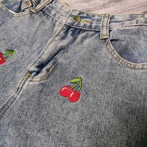 y2k indie Cherry Embroidered Denim Jeans