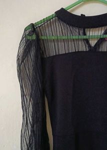 Elegant Black Sheer Sleeve Maxi Dress