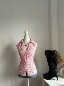 Pink Ruched Zip-Up Sleeveless Top