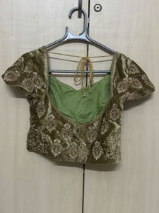 Embroidered olive velvet lehenga