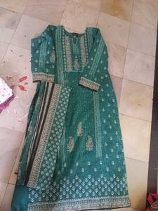 Teal Cotton Kurta Set with Dupatta