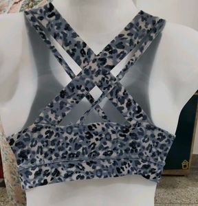 Blue Animal Print Racerback Sports Bra