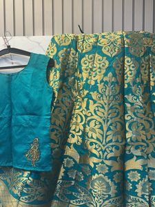Silk Teal &amp; Gold Brocade 3 piece  Lehenga KurtiSet