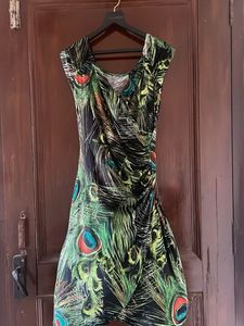 Stunning Peacock Print Wrap Dress