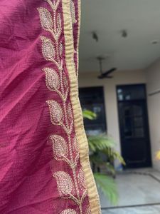 Elegant Embroidered Maroon Dupatta