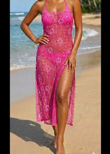 High slit mesh beach coverup