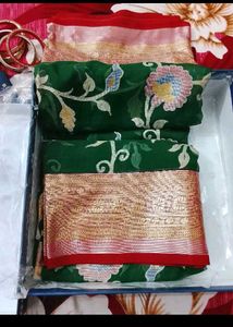 Beautiful Green &amp; Baby Pink Saree