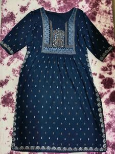 Navy Blue Nayra Cut Embroidered Kurti