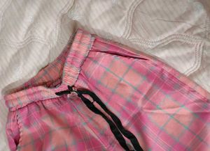 Pink Plaid Wide-Leg Pants