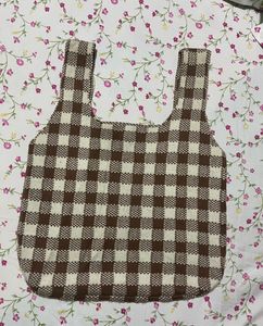 Brown &amp; White Checkered Tote Bag