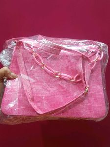 Stylish Pink Croc Embossed Handbag