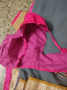 Price dropped Elegant Grey Saree with Pink Border
