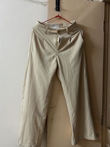 Beige Wide Leg Trousers