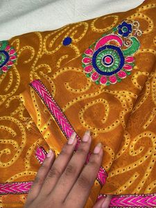 Embroidered Mustard Yellow Saree