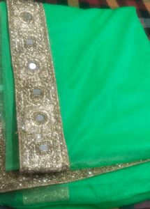 Vibrant Green Blouse with Golden Embellishments