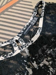 Butterfly Print Lace Neck Dress and bag free