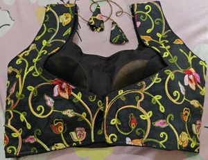 With sleeves Embroidered Black padded Blouse