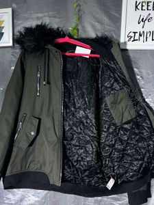 Green Bomber Jacket with Fur Hood