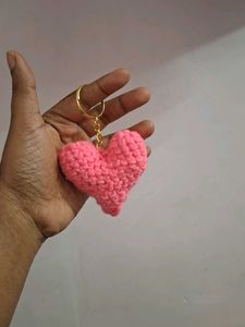 Cute Pink Crochet Heart Keychain