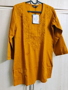 Mustard Chikankari Cotton Tunic (M/34)