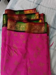Vibrant Pink Saree with Gold Border