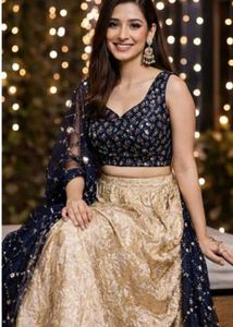 Elegant Navy &amp; Gold Lehenga Set