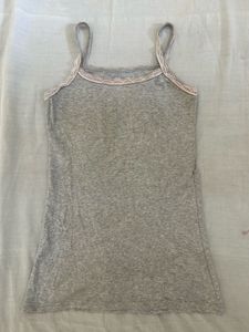 Gray Tank Top with Lace Trim