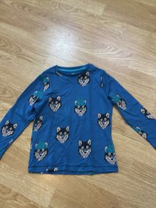 M&S Kids Blue Wolf Print Long Sleeve Top