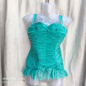 Sparkly Ruched Turquoise Top