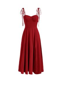Chic Red Tie-Strap Midi Dress