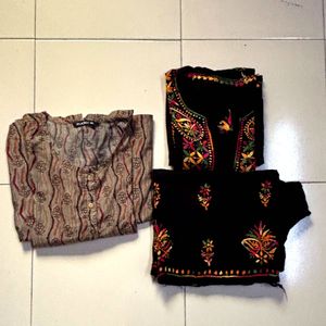 Embroidered Black Kurta & Printed Kurt