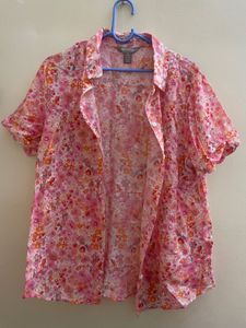Sheer Floral Button-Up Shirt