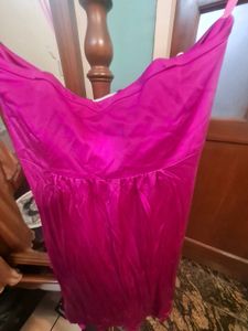 Strapless, draped Satin Magenta Dress