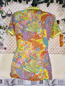 Colorful Patchwork Collared Top