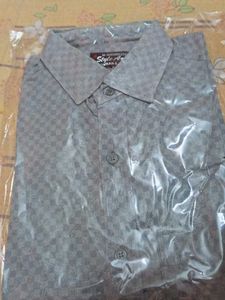 Men's Grey Patterned Button-Down Shirt